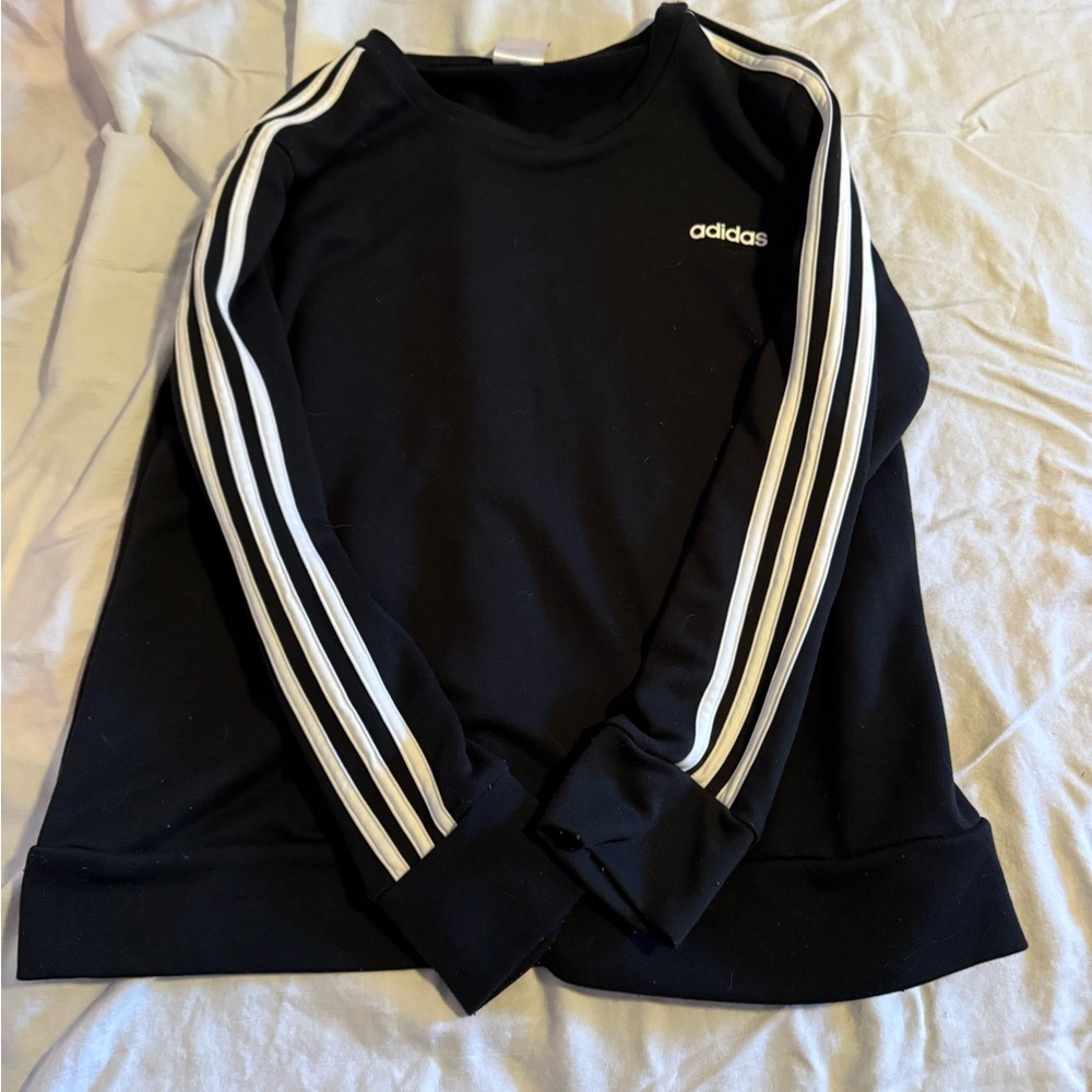 Adidas Black Crewneck with White Sleeve Stripes